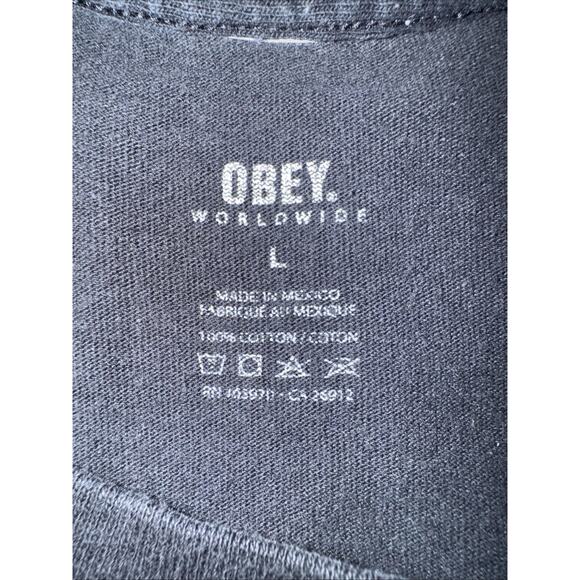 Vintage Obey Angel Graphic T-Shirt Black Large 20x26 Streetwear Shepard Fairey - Picture 3 of 5